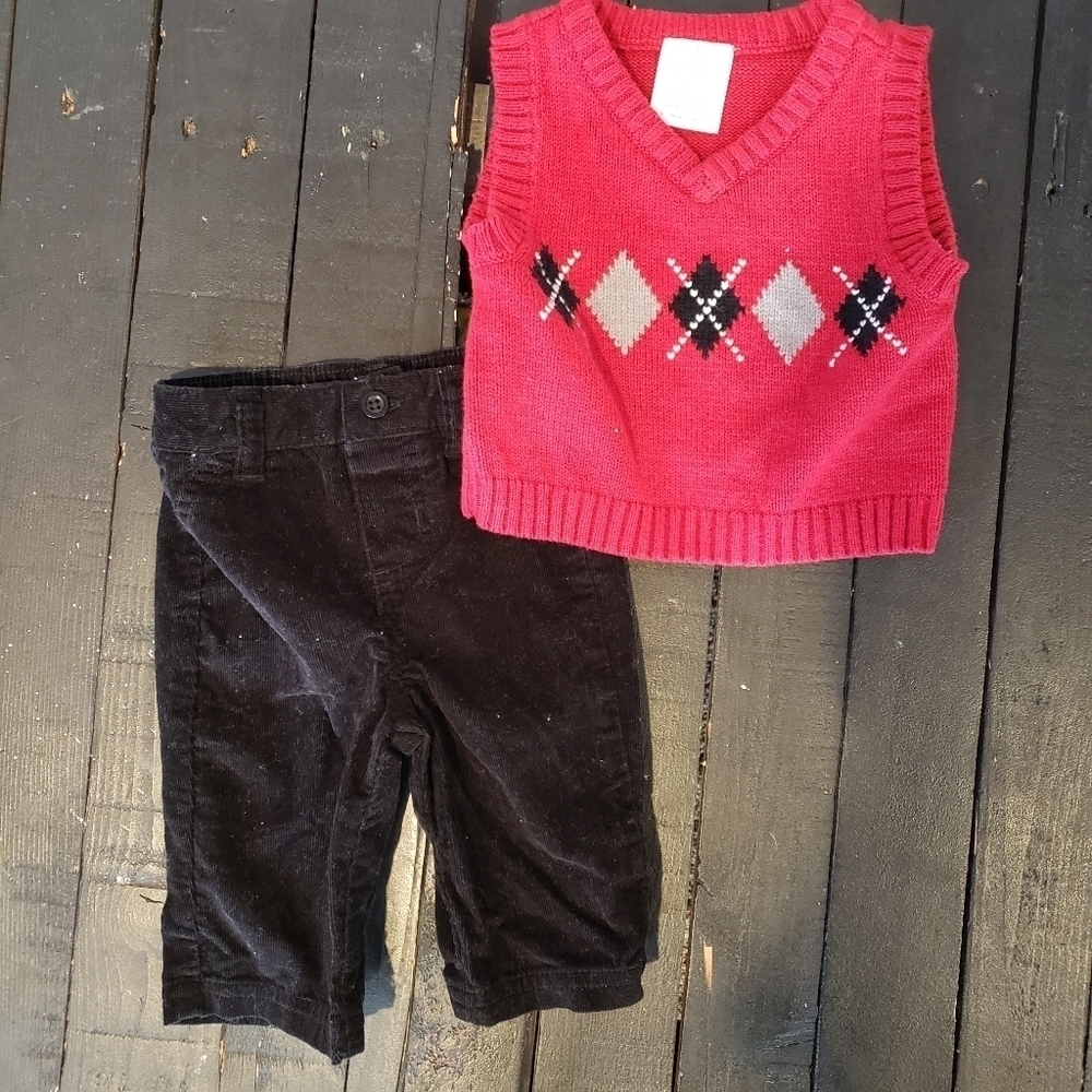 Baby Boy Church Outfit 2 Piece Sweater Vest Pants